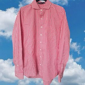 B Draddy Shirt Mens Medium Pink Gingham Check Performance Button Up w Logo